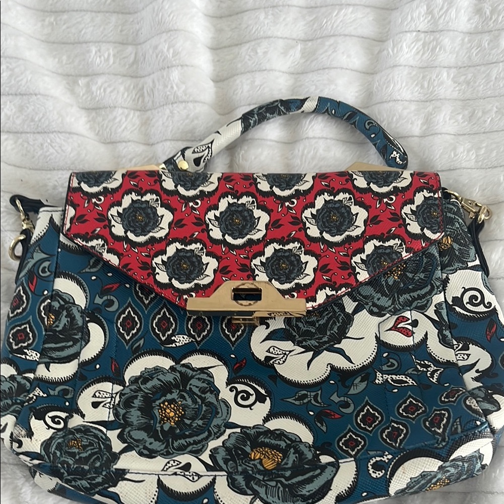 Floral Patterned Handbag - Red and Blue
